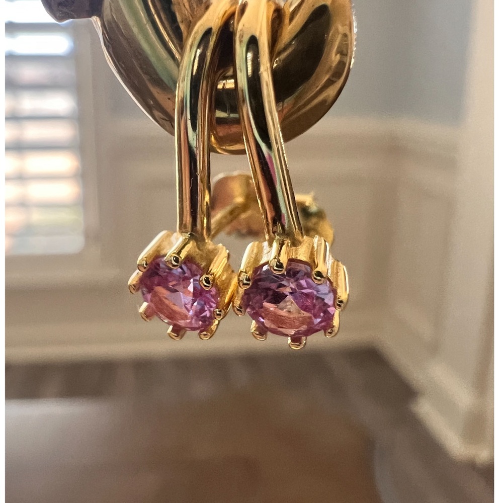 Argento CZ Pink Earrings 18k Gold Over Sterling Silver NWOT